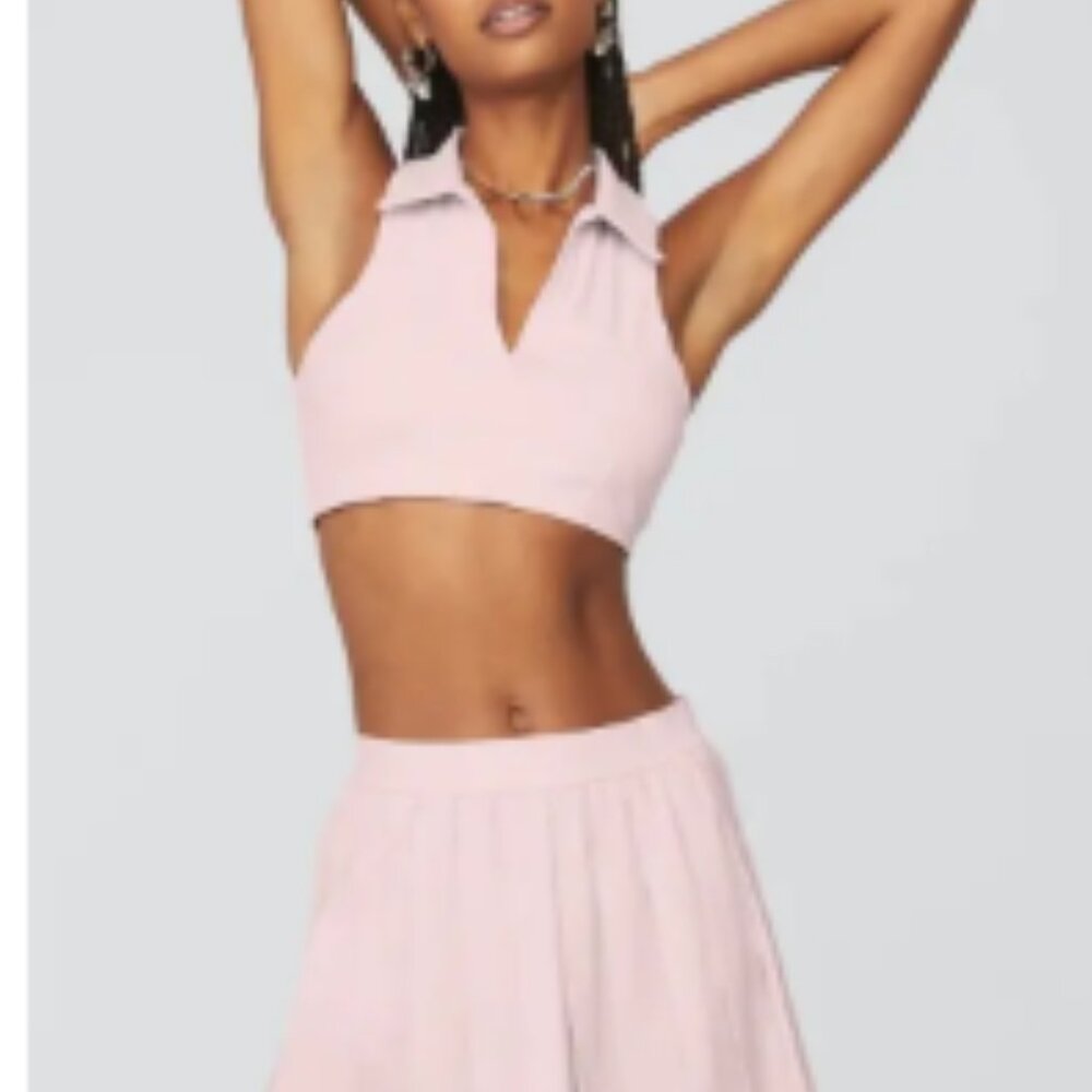 Aloyoga Charmed Collar Bra Tank - Size S - Pink Sugar